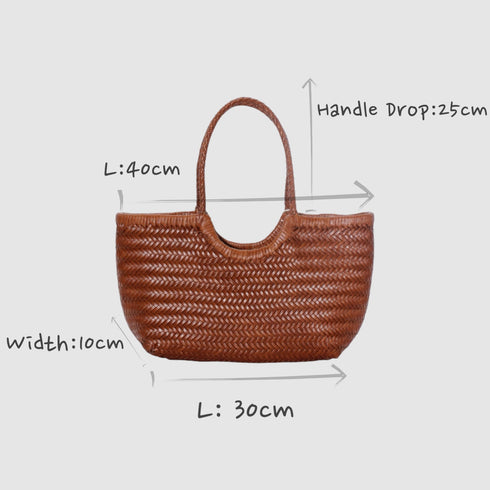 Carmel - Genuine Leather U Shape Handwoven Tote Bag Black